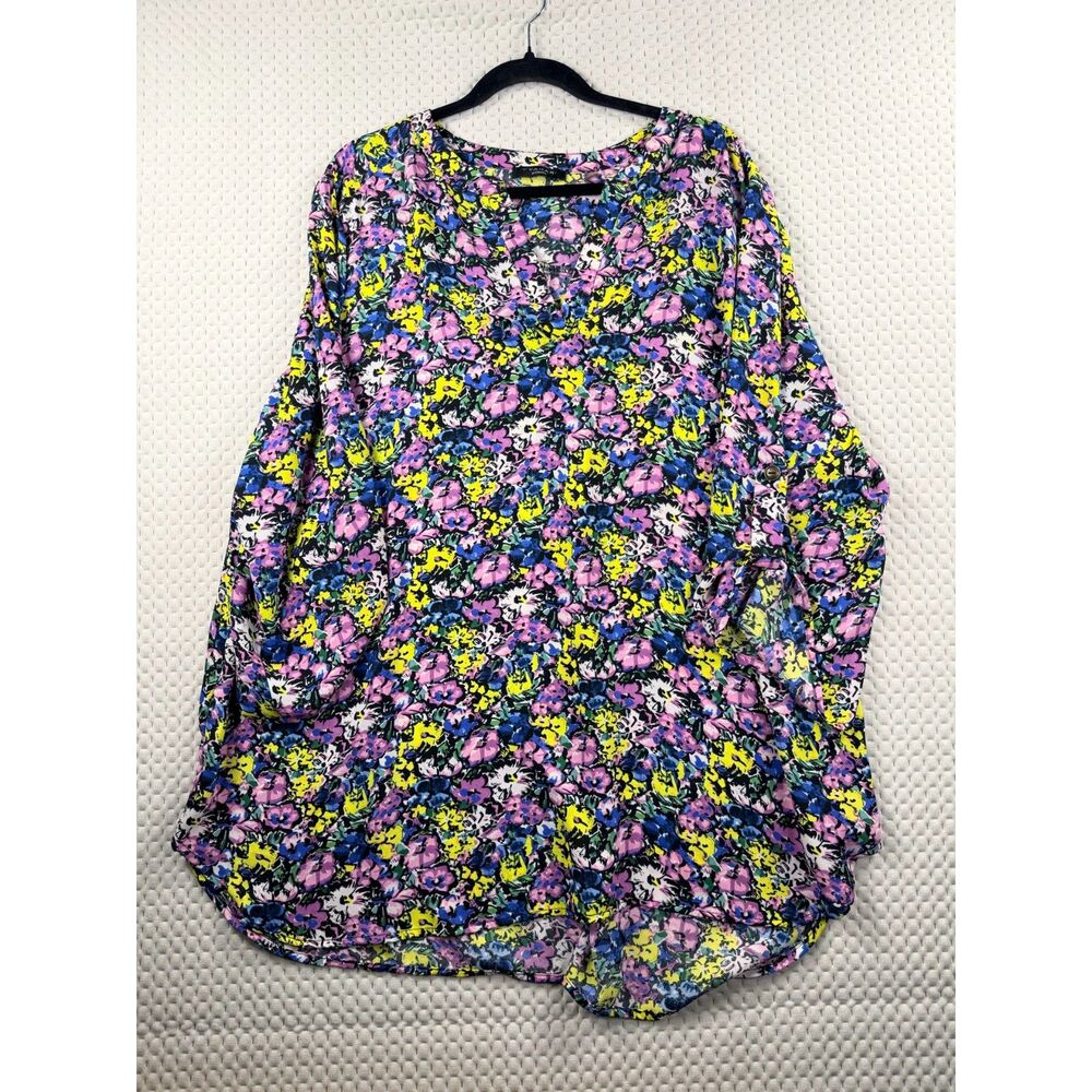 Plus Size T Tahari Woman Floral V-Neck 3/4 Sleeve Blouse - Size 3X